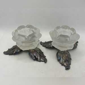 Frosted Glass Rose Candle Holders